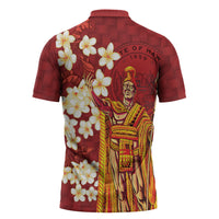Hawaii King Kamehameha Zipper Polo Shirt Plumeria Lauhala Pattern LT01 - Polynesian Pride