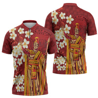 Hawaii King Kamehameha Zipper Polo Shirt Plumeria Lauhala Pattern LT01 - Polynesian Pride
