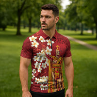 Hawaii King Kamehameha Zipper Polo Shirt Plumeria Lauhala Pattern LT01 - Polynesian Pride