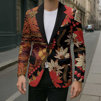 Hawaii Christmas Poinsettia Lei Blazer Tapa Pattern - Polynesian Pride