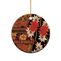 Hawaii Christmas Poinsettia Lei Ceramic Ornament Tapa Pattern - Polynesian Pride
