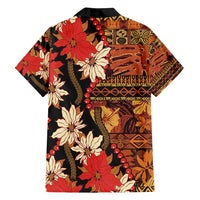 Hawaii Christmas Poinsettia Lei Family Matching Long Sleeve Bodycon Dress and Hawaiian Shirt Tapa Pattern - Polynesian Pride