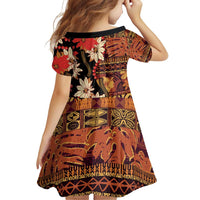 Hawaii Christmas Poinsettia Lei Family Matching Off Shoulder Short Dress and Hawaiian Shirt Tapa Pattern - Polynesian Pride