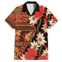 Hawaii Christmas Poinsettia Lei Family Matching Puletasi and Hawaiian Shirt Tapa Pattern LT01 Dad's Shirt - Short Sleeve Brown - Polynesian Pride