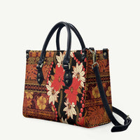 Hawaii Christmas Poinsettia Lei Leather Bag Tapa Pattern - Polynesian Pride