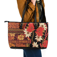 Hawaii Christmas Poinsettia Lei Leather Tote Bag Tapa Pattern - Polynesian Pride