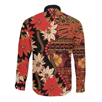 Hawaii Christmas Poinsettia Lei Long Sleeve Button Shirt Tapa Pattern LT01 - Polynesian Pride