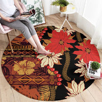 Hawaii Christmas Poinsettia Lei Round Carpet Tapa Pattern - Polynesian Pride