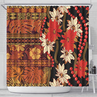 Hawaii Christmas Poinsettia Lei Shower Curtain Tapa Pattern - Polynesian Pride
