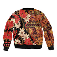 Hawaii Christmas Poinsettia Lei Sleeve Zip Bomber Jacket Tapa Pattern - Polynesian Pride
