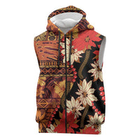 Hawaii Christmas Poinsettia Lei Sleeveless Zip Hoodie Tapa Pattern LT01 Brown - Polynesian Pride