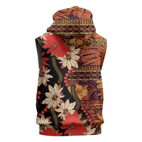 Hawaii Christmas Poinsettia Lei Sleeveless Zip Hoodie Tapa Pattern - Polynesian Pride