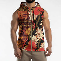 Hawaii Christmas Poinsettia Lei Sleeveless Zip Hoodie Tapa Pattern LT01 - Polynesian Pride