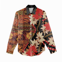 Hawaii Christmas Poinsettia Lei Women Casual Shirt Tapa Pattern - Polynesian Pride