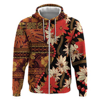 Hawaii Christmas Poinsettia Lei Zip Hoodie Tapa Pattern - Polynesian Pride