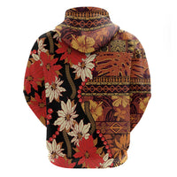 Hawaii Christmas Poinsettia Lei Zip Hoodie Tapa Pattern - Polynesian Pride