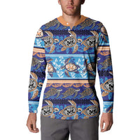 Hawaii Turtles Pattern Special Blue Button Sweatshirt - Polynesian Pride