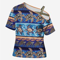 Hawaii Turtles Pattern Special Blue Cross Shoulder Shirt - Polynesian Pride