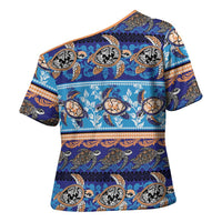 Hawaii Turtles Pattern Special Blue Cross Shoulder Shirt - Polynesian Pride