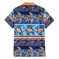 Hawaii Turtles Pattern Special Blue Family Matching Off The Shoulder Long Sleeve Dress and Hawaiian Shirt - Polynesian Pride
