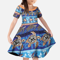 Hawaii Turtles Pattern Special Blue Family Matching Puletasi and Hawaiian Shirt LT01 Daughter's Dress Blue - Polynesian Pride