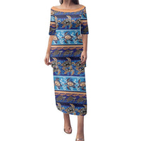Hawaii Turtles Pattern Special Blue Family Matching Puletasi and Hawaiian Shirt LT01 Mom's Dress Blue - Polynesian Pride