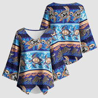 Hawaii Turtles Pattern Special Blue Kimono Sleeve Blouse LT01 - Polynesian Pride
