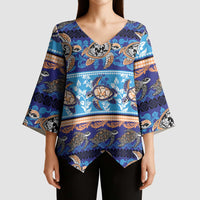 Hawaii Turtles Pattern Special Blue Kimono Sleeve Blouse LT01 - Polynesian Pride