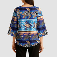 Hawaii Turtles Pattern Special Blue Kimono Sleeve Blouse LT01 - Polynesian Pride