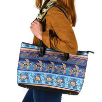 Hawaii Turtles Pattern Special Blue Leather Tote Bag LT01 Blue - Polynesian Pride