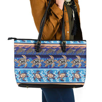 Hawaii Turtles Pattern Special Blue Leather Tote Bag LT01 - Polynesian Pride