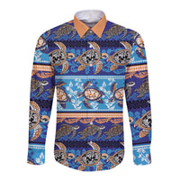 Hawaii Turtles Pattern Special Blue Long Sleeve Button Shirt LT01 Unisex Blue - Polynesian Pride