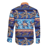 Hawaii Turtles Pattern Special Blue Long Sleeve Button Shirt LT01 - Polynesian Pride