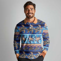 Hawaii Turtles Pattern Special Blue Long Sleeve Polo Shirt LT01 - Polynesian Pride