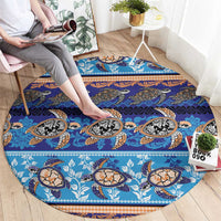 Hawaii Turtles Pattern Special Blue Round Carpet - Polynesian Pride