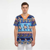 Hawaii Turtles Pattern Special Blue Scrub Top - Polynesian Pride