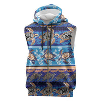 Hawaii Turtles Pattern Special Blue Sleeveless Zip Hoodie LT01 Blue - Polynesian Pride