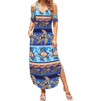Hawaii Turtles Pattern Special Blue Summer Maxi Dress - Polynesian Pride