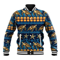 Hawaii Turtles Starfish Unique Pattern Baseball Jacket LT01 Unisex Blue - Polynesian Pride