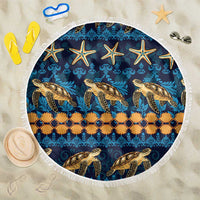 Hawaii Turtles Starfish Unique Pattern Beach Blanket LT01 One Size 150cm Blue - Polynesian Pride
