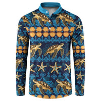 Hawaii Turtles Starfish Unique Pattern Button Sweatshirt LT01 Blue - Polynesian Pride