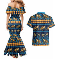 Hawaii Turtles Starfish Unique Pattern Couples Matching Mermaid Dress and Hawaiian Shirt - Polynesian Pride