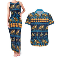 Hawaii Turtles Starfish Unique Pattern Couples Matching Tank Maxi Dress and Hawaiian Shirt - Polynesian Pride