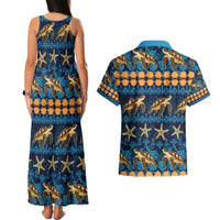 Hawaii Turtles Starfish Unique Pattern Couples Matching Tank Maxi Dress and Hawaiian Shirt - Polynesian Pride