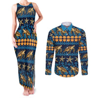 Hawaii Turtles Starfish Unique Pattern Couples Matching Tank Maxi Dress and Long Sleeve Button Shirt - Polynesian Pride