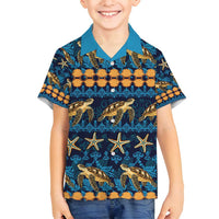 Hawaii Turtles Starfish Unique Pattern Family Matching Puletasi and Hawaiian Shirt LT01 Son's Shirt Blue - Polynesian Pride