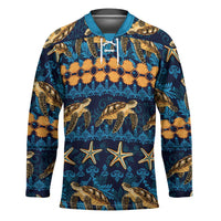 Hawaii Turtles Starfish Unique Pattern Hockey Jersey LT01 Unisex Blue - Polynesian Pride
