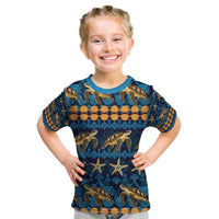 Hawaii Turtles Starfish Unique Pattern Kid T Shirt LT01 Blue - Polynesian Pride