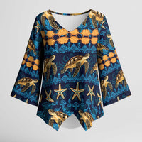 Hawaii Turtles Starfish Unique Pattern Kimono Sleeve Blouse LT01 Female Blue - Polynesian Pride