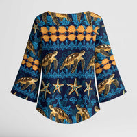Hawaii Turtles Starfish Unique Pattern Kimono Sleeve Blouse LT01 - Polynesian Pride